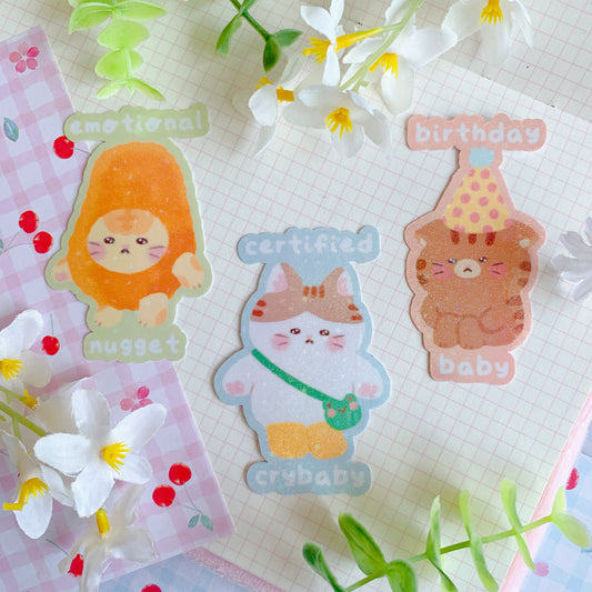 Sad Cat Series | Holographic Vinyl Sticker