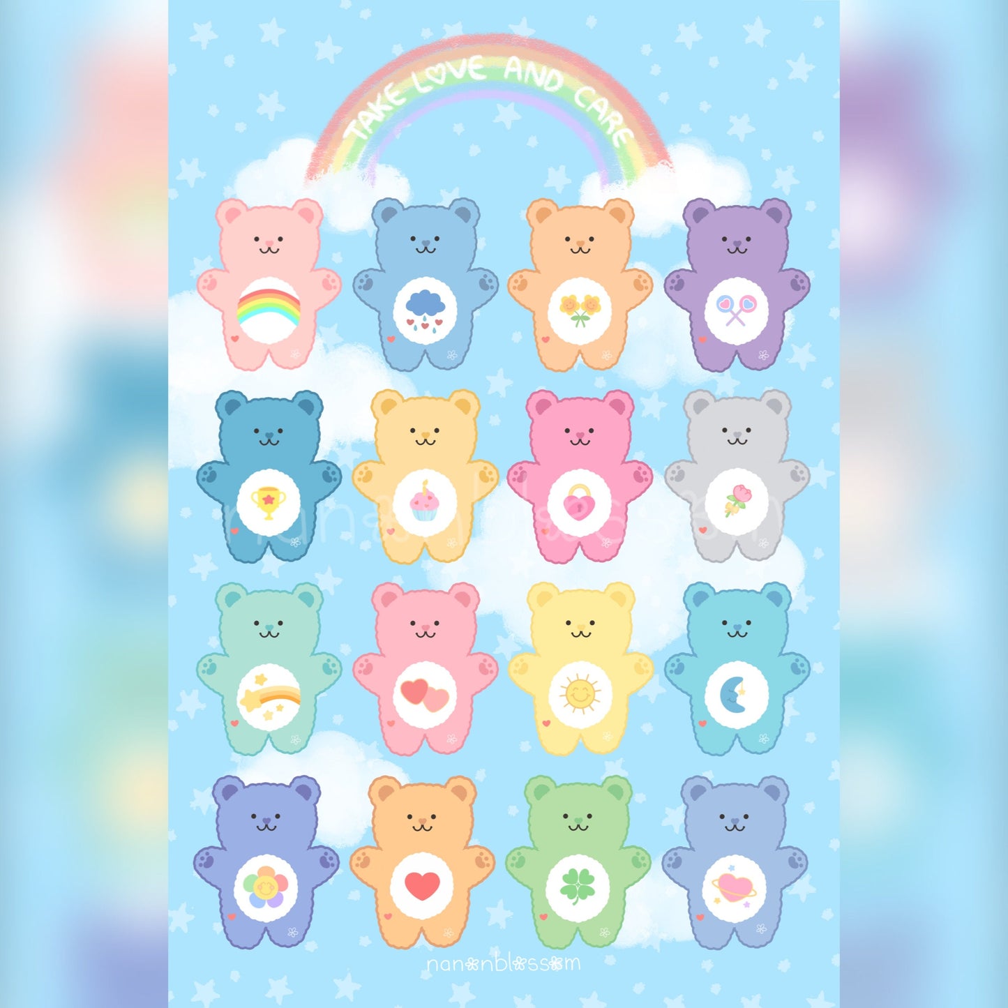 Care Bears Friends | Matte Vinyl Sticker sheet, Postcard