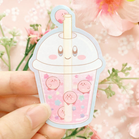 Kirby Bubble tea | Laminated Vinyl Sticker