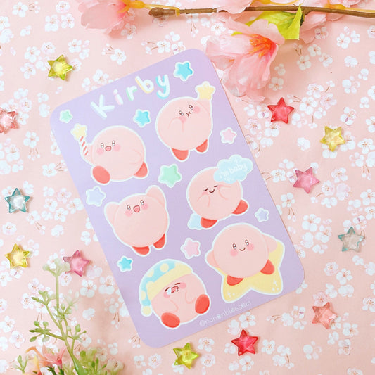 Kirby in Cute Poses | Matte Vinyl Sticker sheet