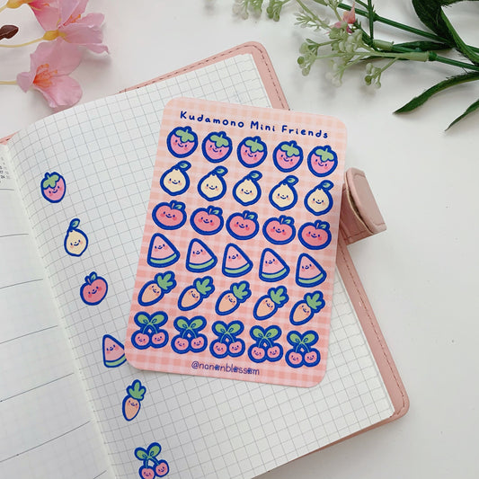 Kudamono Mini Friends | Fruits with faces | Matte Vinyl Sticker sheet