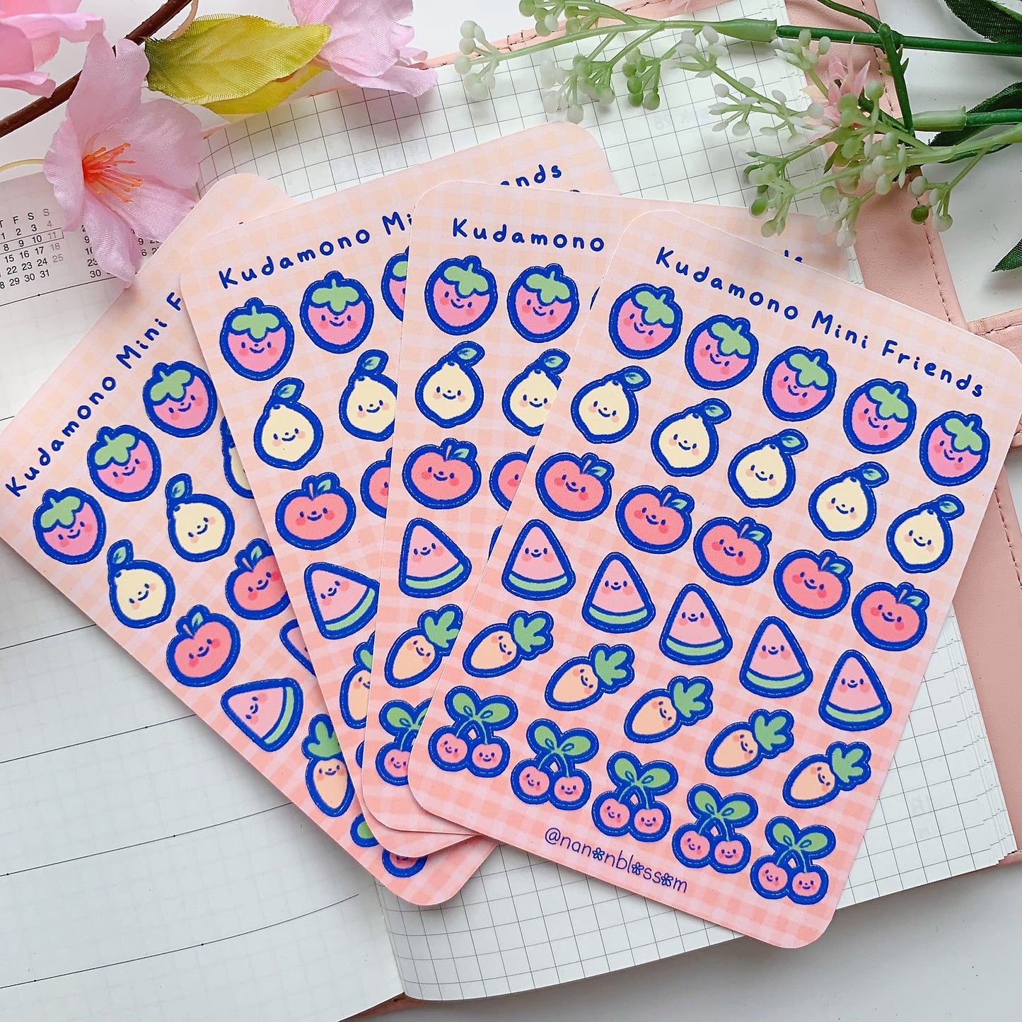 Kudamono Mini Friends | Fruits with faces | Matte Vinyl Sticker sheet