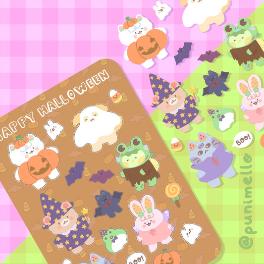 Happy Halloween | Kudamono Friends | Original Characters | Matte Vinyl Sticker sheet
