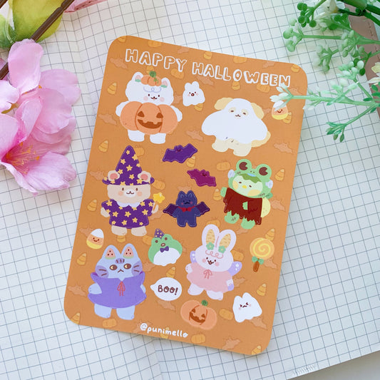 Happy Halloween | Kudamono Friends | Original Characters | Matte Vinyl Sticker sheet