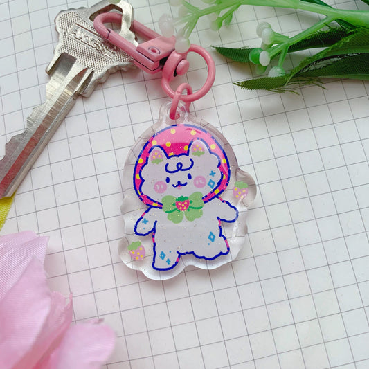 Strawberry Pompun | Mini Sparkly Acrylic Charm | 1.5 inch
