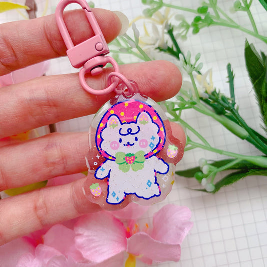 Strawberry Pompun | Mini Sparkly Acrylic Charm | 1.5 inch