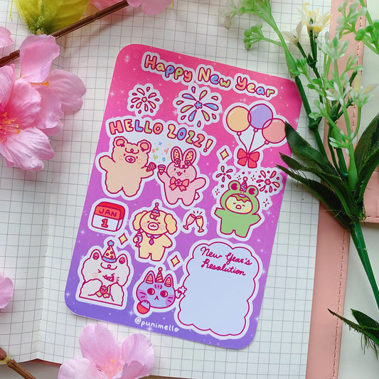 Happy New Year 2022 | Kudamono Friends | Original Characters | Matte Vinyl Sticker sheet
