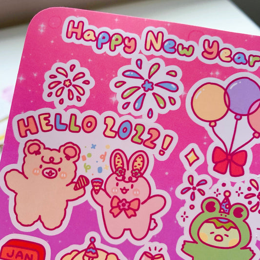 Happy New Year 2022 | Kudamono Friends | Original Characters | Matte Vinyl Sticker sheet