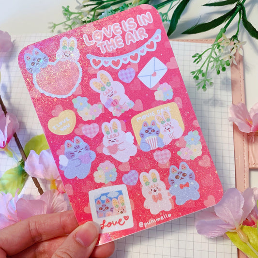 Couples Valentine’s Day | Kudamono Friends | Original Characters | Sparkly Holo Vinyl Sticker sheet