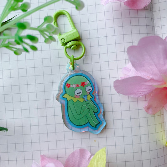 Sad/Flower Kermit | Mini Rainbow Acrylic Charm | 1.5 inch