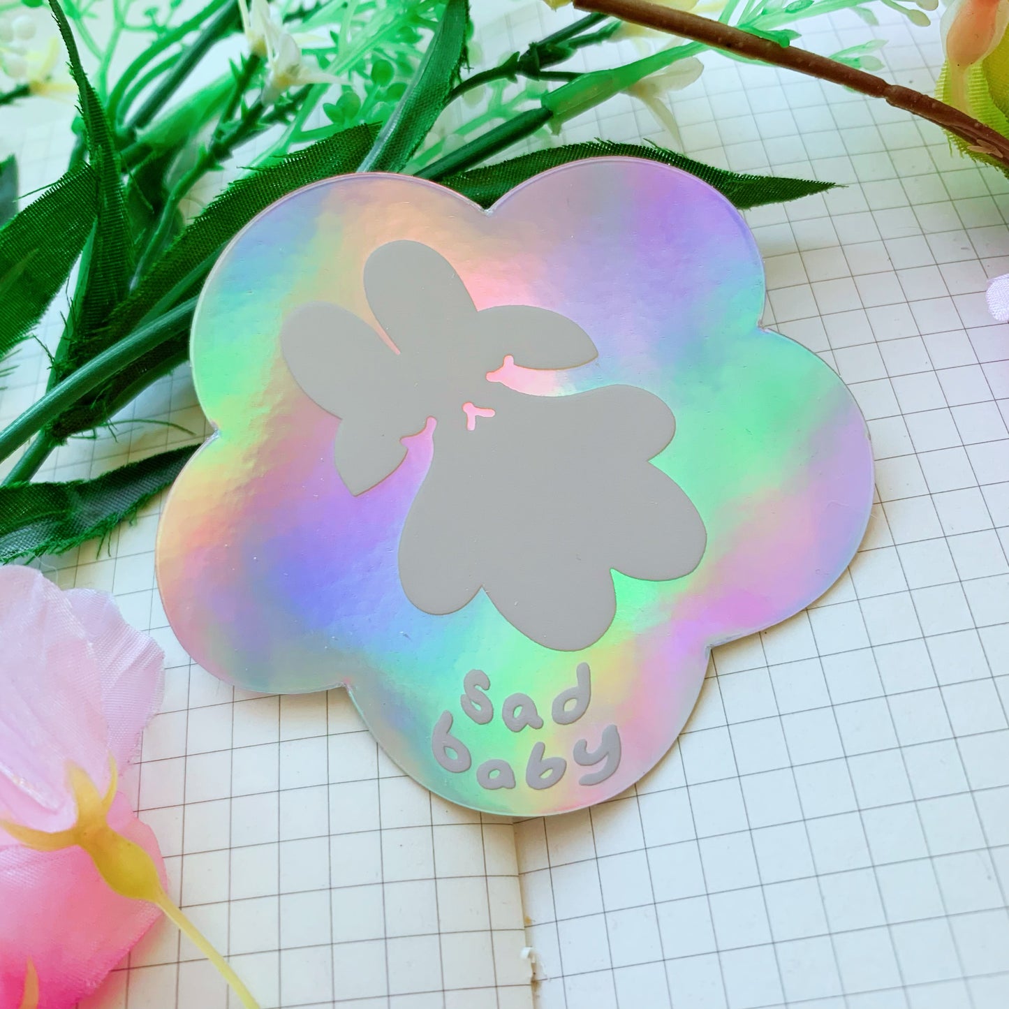 Sad Baby Bunny | 3in. Holographic Vinyl Sticker
