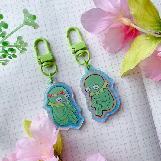 Sad/Flower Kermit | Mini Rainbow Acrylic Charm | 1.5 inch