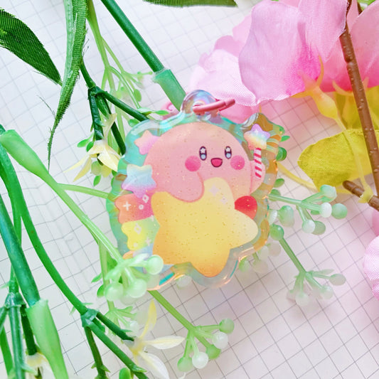 Kirby on a Shooting Star | Mini Rainbow Acrylic Charm | 1.5 inch