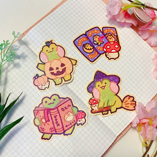Halloween Froggy and Mushy | Holographic Vinyl Sticker