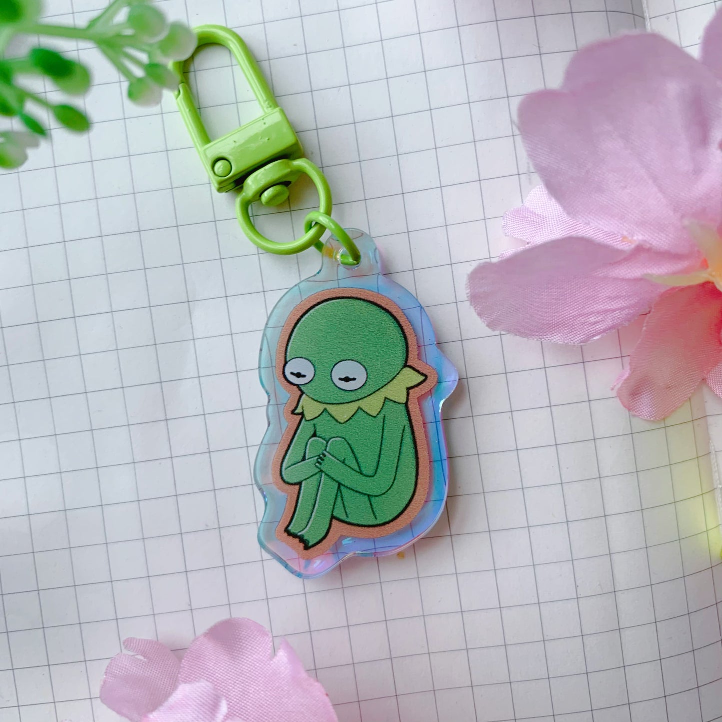 Sad/Flower Kermit | Mini Rainbow Acrylic Charm | 1.5 inch