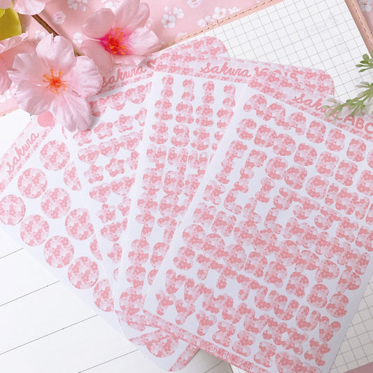 Sakura and Galaxy Themed Journal Bujo Polco Sticker Sheets | Alphabet, Numbers, Hearts & Stars, Circles