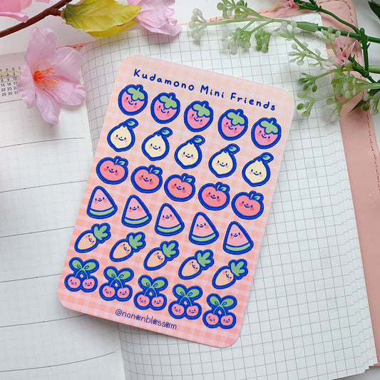 Kudamono Mini Friends | Fruits with faces | Matte Vinyl Sticker sheet