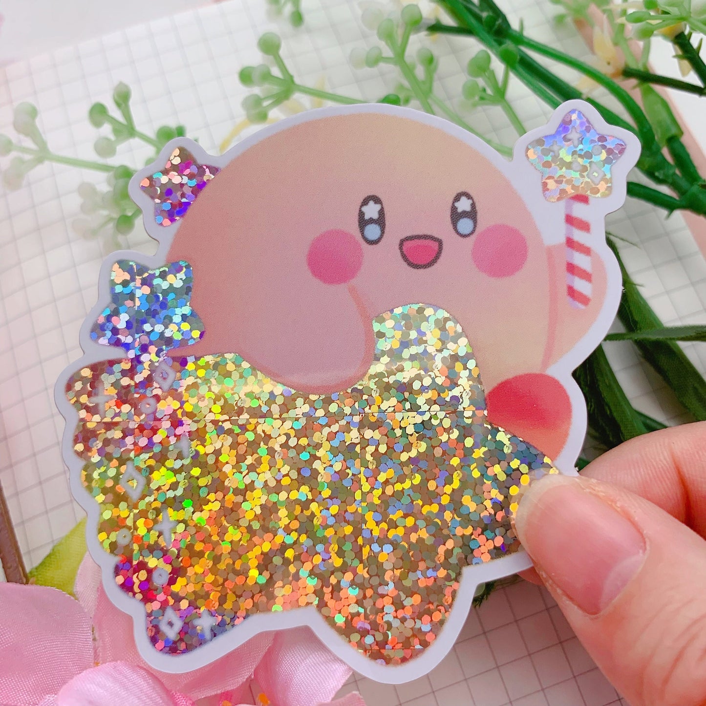 Kirby on a Shooting Star | Glitter Vinyl Sticker