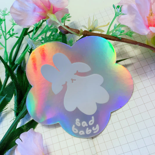 Sad Baby Bunny | 3in. Holographic Vinyl Sticker