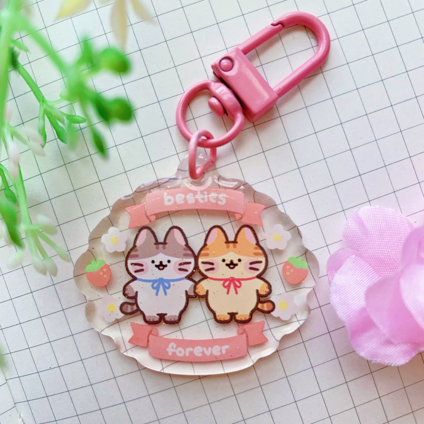Cat Besties Forever | Mini Sparkly Acrylic Charm | 1.5 inch