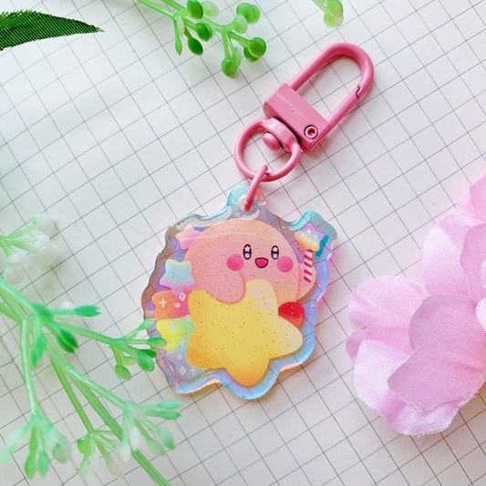Kirby on a Shooting Star | Mini Rainbow Acrylic Charm | 1.5 inch